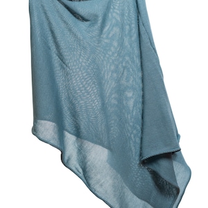 100 % Pure Extra Fine Merino Wool Long Poncho in Haze Blue Colour | Versatile Poncho for Women | Handcraft made in UK