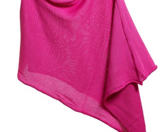 Handcrafted Hot Pink Cotton Knit Poncho - Made in UK