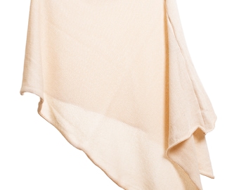 Poncho 100 % coton tricoté à la machine | Châle asymétrique épais écru Fabriqué au Royaume-Uni