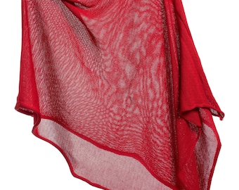 Poncho rouge en coton bio : fini mat doux, maille légère