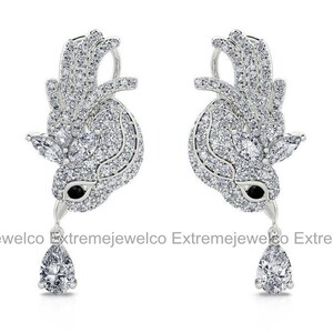 Pendientes de compromiso de gorrión, pendientes de oro blanco, pendientes de diamantes de 1,65 qt, pendientes colgantes, regalos de boda, regalo de aniversario para ella imagen 3