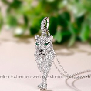 Leopard Necklace, Wedding Pendant, Pendant Without Chain, 14K White Gold Necklace, 1 Ct Emerald Diamond Necklace, anniversary Pendant zdjęcie 2