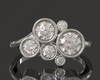 Lünette Set Ring, Goldringe, 1,3 Karat Rund Diamantring, Verlobungsring, Weißgold, Versprechen Ring, Jubiläumsgeschenk, Simulierte Diamantring