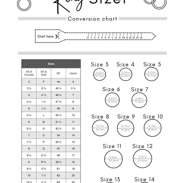 Printable Ring Sizer | Accurate Ring Size Finder | Measuring Tool | International Ring Size Chart | Measure Finger | Instant Download