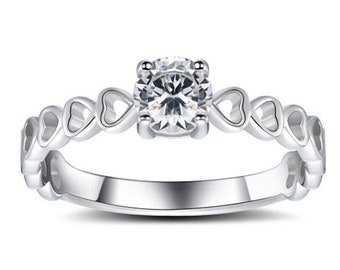 Solitär-Diamantring, runder Diamant 2,1 KT, 14K Weißgold, reizender Herz-Diamantring, Ring für Hochzeitsantrag, Geschenk für sie