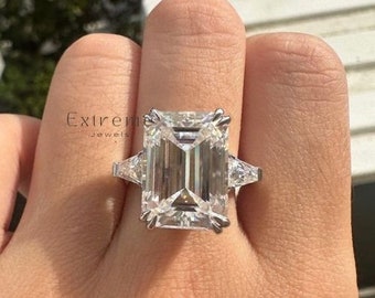 Women's Rings, Wedding Rings, Bezel Set Rings, 3CT Moissanite, 14K Yellow Gold Plated, Stylist Rings, Three Stone Diamond, Engagement Rings