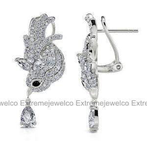 Pendientes de compromiso de gorrión, pendientes de oro blanco, pendientes de diamantes de 1,65 qt, pendientes colgantes, regalos de boda, regalo de aniversario para ella imagen 4