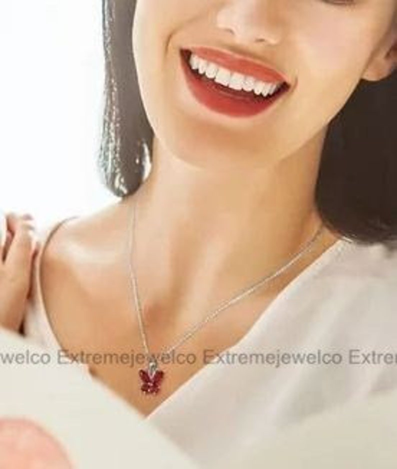 Butterfly Necklace, Daily Wear Pendant, 1.6Ct Round Cut Ruby Pendant, Gift For Kids, Pendant Without Chain, 14K White Gold, Gift For Mom zdjęcie 2