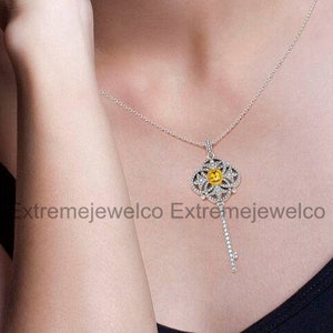 Key Necklace, Botanical Pendant, 14K White Gold, Pendant Without Chain, Wedding Diamond Necklace, Engagement Gifts, Custom Necklace image 9