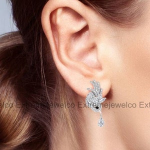 Pendientes de compromiso de gorrión, pendientes de oro blanco, pendientes de diamantes de 1,65 qt, pendientes colgantes, regalos de boda, regalo de aniversario para ella imagen 6