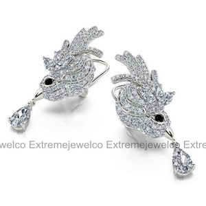 Pendientes de compromiso de gorrión, pendientes de oro blanco, pendientes de diamantes de 1,65 qt, pendientes colgantes, regalos de boda, regalo de aniversario para ella imagen 5