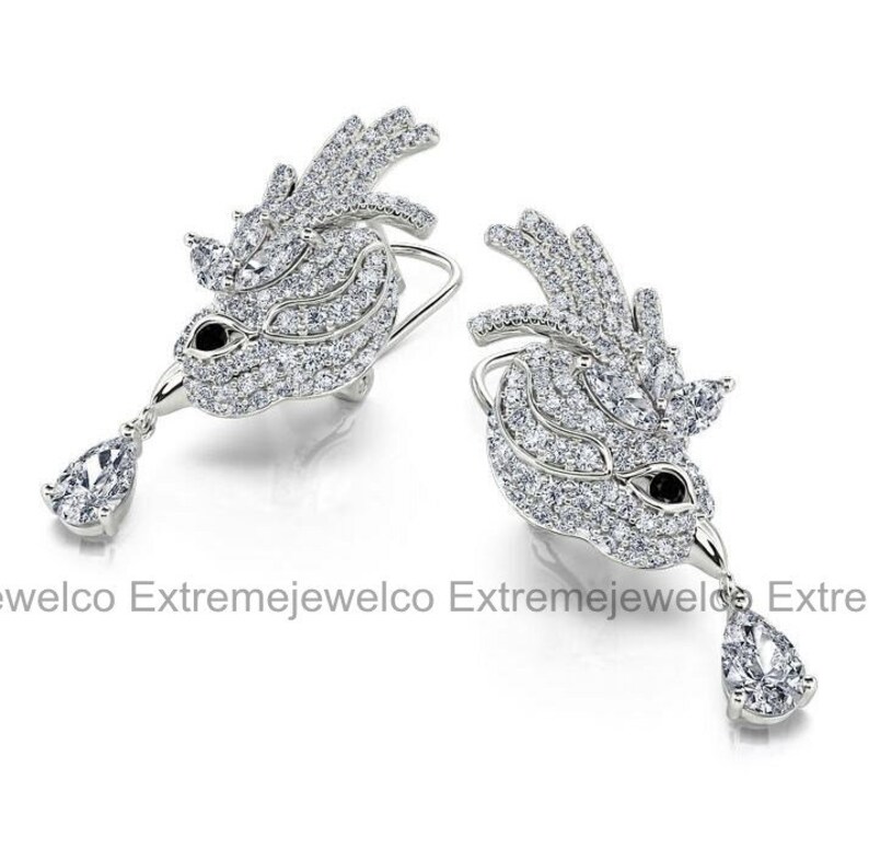 Pendientes de compromiso de gorrión, pendientes de oro blanco, pendientes de diamantes de 1,65 qt, pendientes colgantes, regalos de boda, regalo de aniversario para ella imagen 5