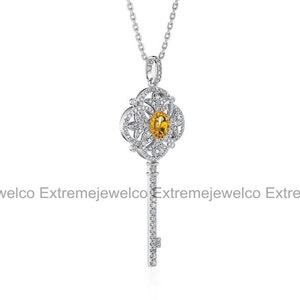 Key Necklace, Botanical Pendant, 14K White Gold, Pendant Without Chain, Wedding Diamond Necklace, Engagement Gifts, Custom Necklace image 6