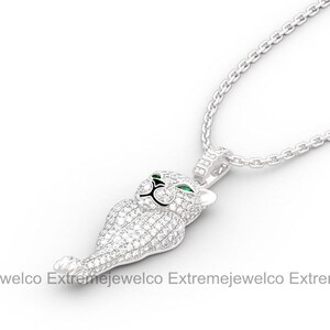 Leopard Necklace, Wedding Pendant, Pendant Without Chain, 14K White Gold Necklace, 1 Ct Emerald Diamond Necklace, anniversary Pendant image 7