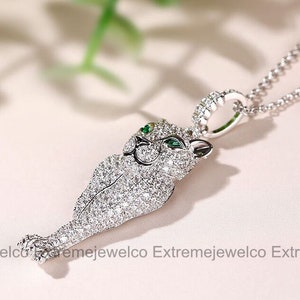 Leopard Necklace, Wedding Pendant, Pendant Without Chain, 14K White Gold Necklace, 1 Ct Emerald Diamond Necklace, anniversary Pendant image 3