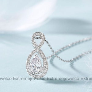 Infinity Halskette, Diamant Halskette, Weißgold Halskette, Verlobungskette, 1,84 Ct Diamant Halskette, Hochzeitsgeschenke, Benutzerdefinierter Anhänger Bild 3