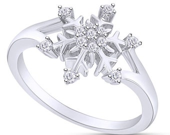 Schneeflocken-Ehering, 14K Weißgold, 1,1 Karat runder Diamantring, ausgefallener Ring im neuen Stil, Ring zum Geburtstag, Geschenk für Freundin, Blumenring