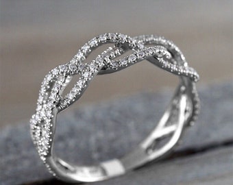Criss Cross Diamond Band, Women's Half Eternity Wedding Band, 1.5 Ct Diamond, 14K White Gold Plated, Classic Engagement Ring, Gift For Her