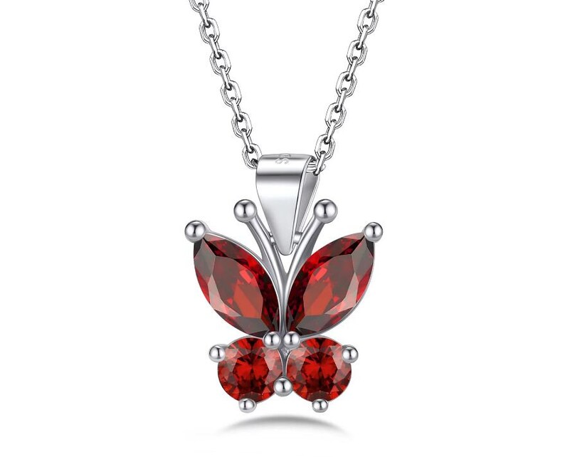 Butterfly Necklace, Daily Wear Pendant, 1.6Ct Round Cut Ruby Pendant, Gift For Kids, Pendant Without Chain, 14K White Gold, Gift For Mom zdjęcie 1