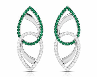 Teardrop Wedding Earrings, Drop & Dangle Earrings, 1.2 Ct Emerald Earrings, 14K White Gold Earrings, Engagement Earrings, Custom Gifts