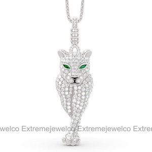 Leopard Necklace, Wedding Pendant, Pendant Without Chain, 14K White Gold Necklace, 1 Ct Emerald Diamond Necklace, anniversary Pendant zdjęcie 5