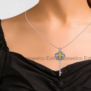 Key Necklace, Botanical Pendant, 14K White Gold, Pendant Without Chain, Wedding Diamond Necklace, Engagement Gifts, Custom Necklace image 7