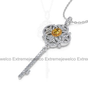 Key Necklace, Botanical Pendant, 14K White Gold, Pendant Without Chain, Wedding Diamond Necklace, Engagement Gifts, Custom Necklace image 5