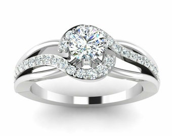 Moderner gedrehter Diamantring, runder Diamant mit 1,7 Karat, 14 Karat Weißgold, Diamant-Hochzeitstagsring im Swirl-Stil, wunderschönes Geschenk für einen Freund
