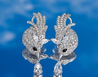 Pendientes de compromiso de gorrión, pendientes de oro blanco, pendientes de diamantes de 1,65 qt, pendientes colgantes, regalos de boda, regalo de aniversario para ella