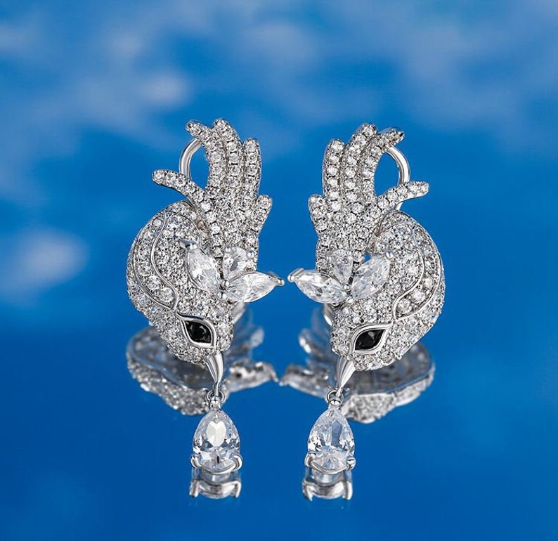 Pendientes de compromiso de gorrión, pendientes de oro blanco, pendientes de diamantes de 1,65 qt, pendientes colgantes, regalos de boda, regalo de aniversario para ella imagen 1