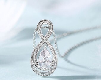 Collier infinity, collier diamants, collier en or blanc, collier de fiançailles, collier de diamants de 1,84 ct, cadeaux de mariage, pendentif personnalisé