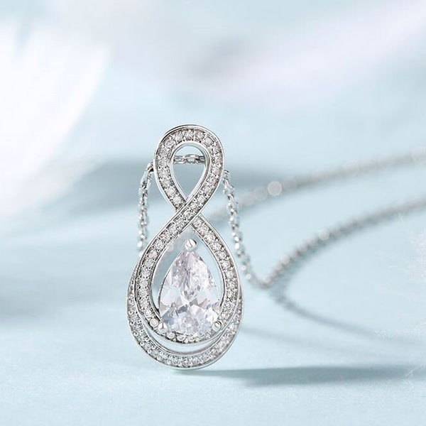 Collier infinity, collier diamants, collier en or blanc, collier de fiançailles, collier de diamants de 1,84 ct, cadeaux de mariage, pendentif personnalisé