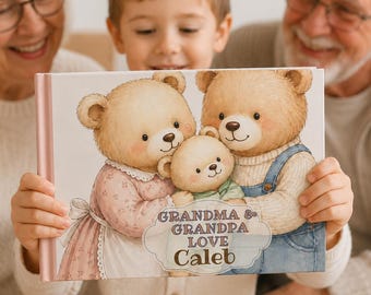 Personalized Grandma & Grandpa Love | Hardcover Photo Book | Teddy Bear Grandson Granddaughter, Custom Name