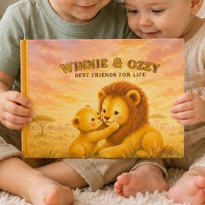 Personalized Lion Sibling Book, New Baby Gift for Big Sister or Brother, Custom Name Story Book, Baby Keepsake, Watercolor Children Book image 1