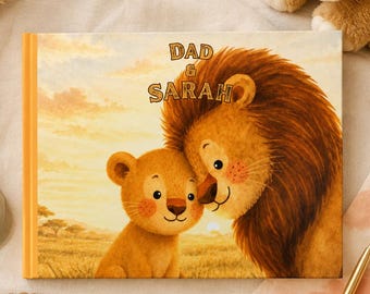 Personalized Children's Illustration Book: Lion Dad and Baby. Custom Name in Book, Custom Photo, Watercolor Style, uncle, grandad