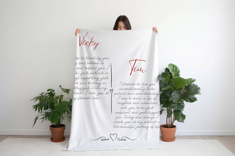 Personalized Blanket 'heart Wedding Vows' Gift for Husband Wife