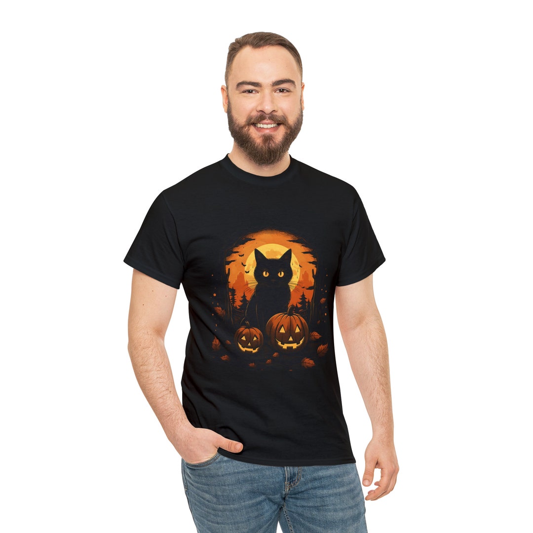 Halloween Black Cat With Pumpkins Shirt Fall Shirt Black Cat - Etsy