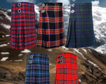 Scottish Tartan Kilts - Premium Wool Plaid - 8 Yards, 12oz - Handcrafted Highland Clan Wedding Kilt Celtic Plaid Skirt Mens Scottish Gift