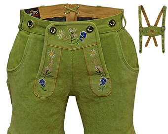 Bavarian Trachten Lederhosen Women Green Oktoberfest Costume German Leather Shorts Traditional Festival Clothing Party Dress Gift for Her