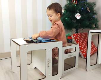 Reversible Montessori Toddler Table Cube - Wooden Activity Furniture for Kids - Perfect for Learning & Play - Ideal Birthday Gift