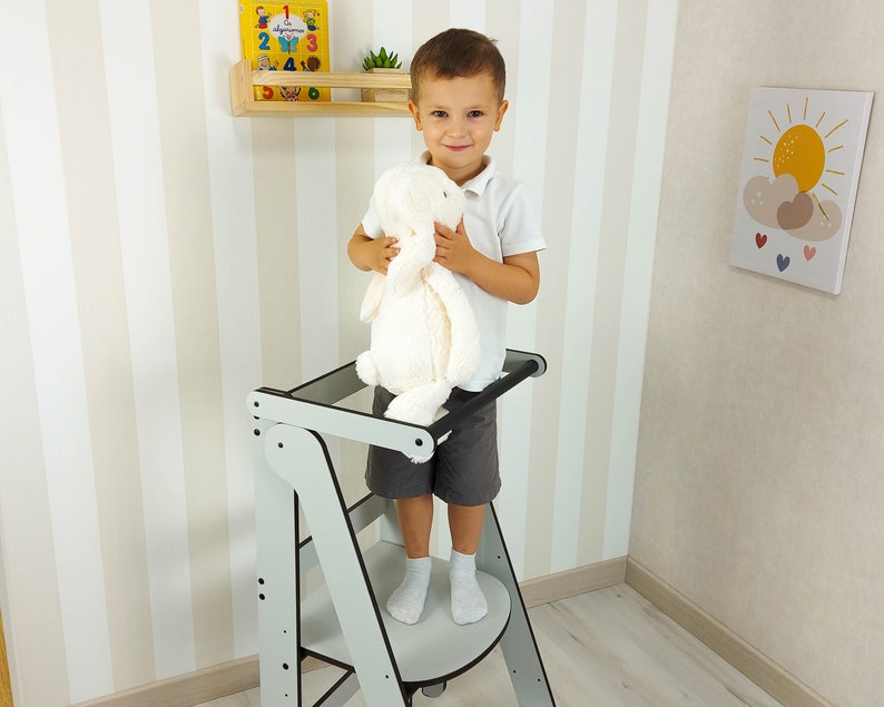 Muebles Montessori / Torre auxiliar de cocina niños / Altura ajustable / Diseño compacto / materiales seguros / Taburete de aprendizaje imagen 10