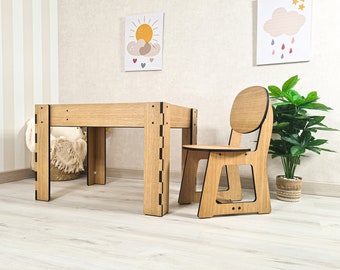 Activity table for sand and drawing. Montessori furniture, board game table, table with chair, light box Classic White