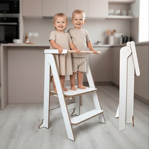 Opvouwbaar verstelbaar houten kindermeubilair voor twee | Extra breed ontwerp (montessori-geïnspireerd)