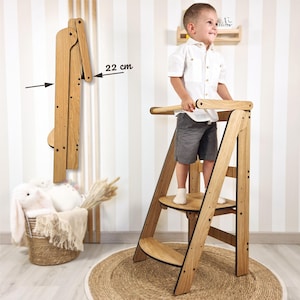 Torre de Aprendizagem Montessori | Torre Dobrável Infantil | Degrau de Cozinha Seguro | Móvel Educativo em Madeira