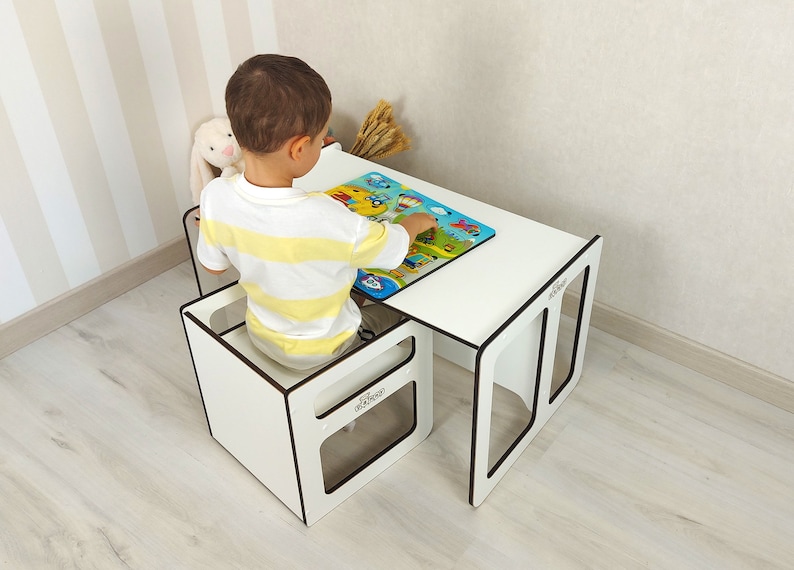 Meubles Montessori Table et chaise pour tout-petits Cube 2en1 Table de jeu de société Parfait pour apprendre et jouer Cadeau idéal pour un anniversaire et Noël. image 6