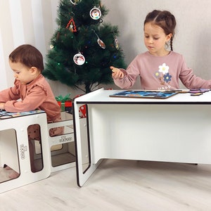 Meubles Montessori Table et chaise pour tout-petits Cube 2en1 Table de jeu de société Parfait pour apprendre et jouer Cadeau idéal pour un anniversaire et Noël. image 4