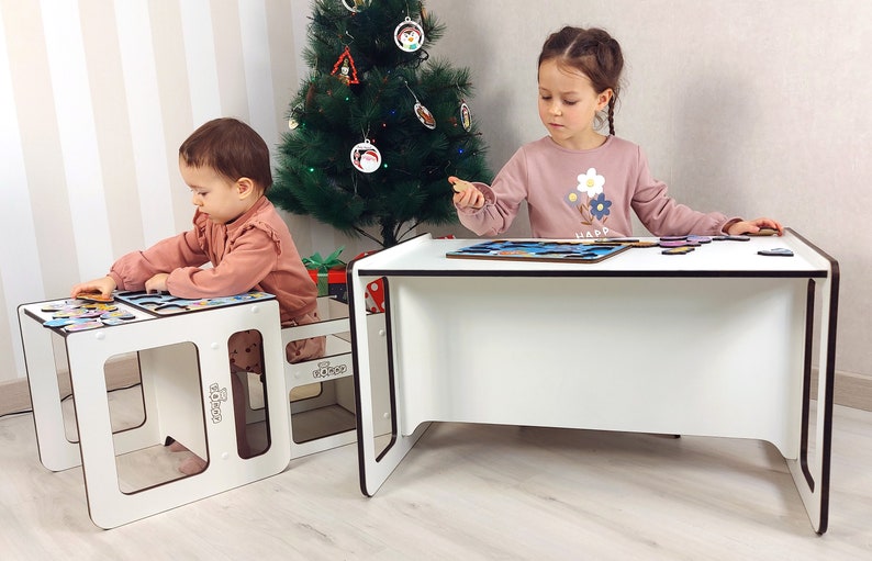 Meubles Montessori Table et chaise pour tout-petits Cube 2en1 Table de jeu de société Parfait pour apprendre et jouer Cadeau idéal pour un anniversaire et Noël. image 4