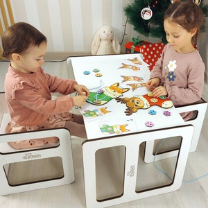 Meubles Montessori Table et chaise pour tout-petits Cube 2en1 Table de jeu de société Parfait pour apprendre et jouer Cadeau idéal pour un anniversaire et Noël. image 3