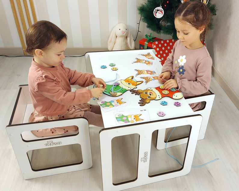 Meubles Montessori Table et chaise pour tout-petits Cube 2en1 Table de jeu de société Parfait pour apprendre et jouer Cadeau idéal pour un anniversaire et Noël. image 3