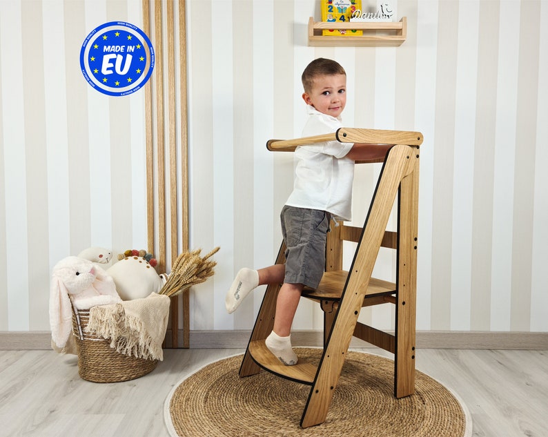 Muebles Montessori / Torre auxiliar de cocina niños / Altura ajustable / Diseño compacto / materiales seguros / Taburete de aprendizaje imagen 7